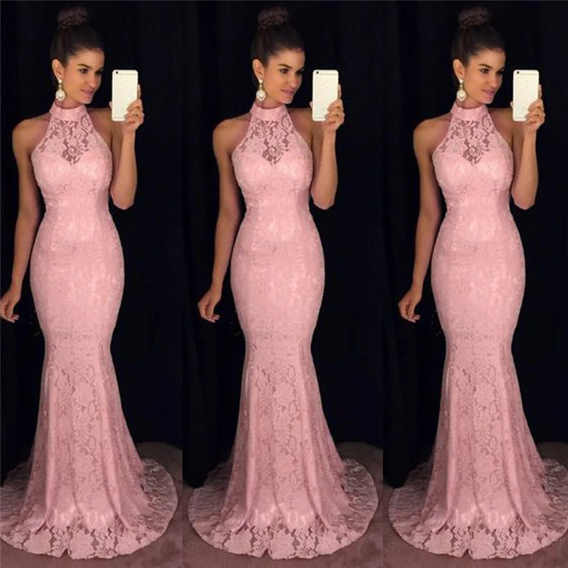 

Elegant Womens Sexy Fashion Strappy Bandage SleevelessHalter Neck Sequined Dress Prom Gown Wedding Party Dress Wholesale #K16