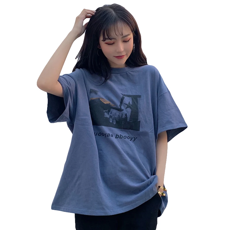 YouGeMan Harajuku Повседневное Для женщин футболка Топ сезон: весна–лето корейский Ulzzang с принтом футболка с короткими рукавами женские свободные футболки