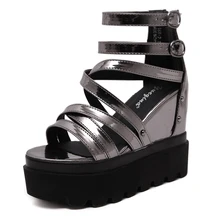 New Summer Lady Platform Wedge Sandals Leather Peep Toe Ankle High Sandals Women Gladiator Shoes