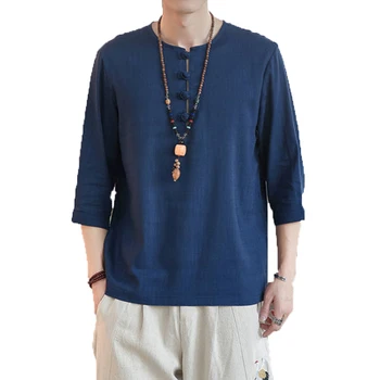 

2019 Men Long Sleeve Shirts Mens V Neck Linen Kimono Shirt Camisa Masculina Summer Tops Shirts Male Pullovers Camisa M-5XL