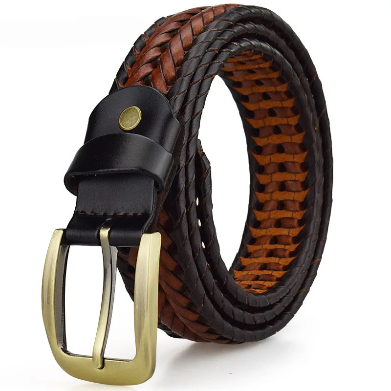 BELT BRAIDED MEN/'S GENUINE LEATHER CASUAL BELT BLACK NEW