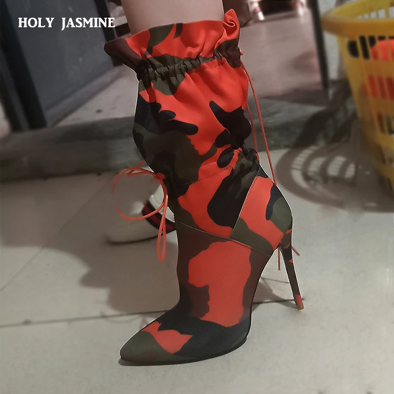 MORAZORA Newest sexy stiletto high heel shoes women ankle boots Camouflage pointed toe autumn winter boots woman party shoes