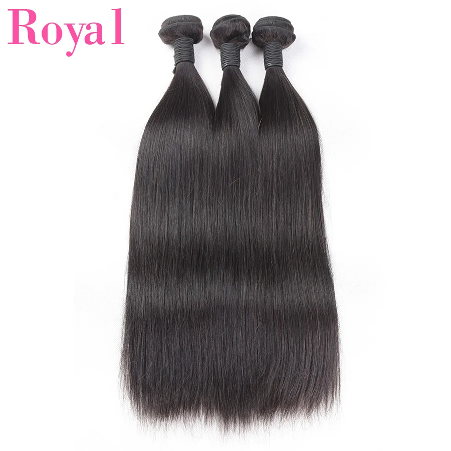 ROYAL 3/4Straight Hair Bundles With Closure Brazilian Hair Weave Bundles With Frontal 4*4 Remy Human Hair Bundles With Frontal