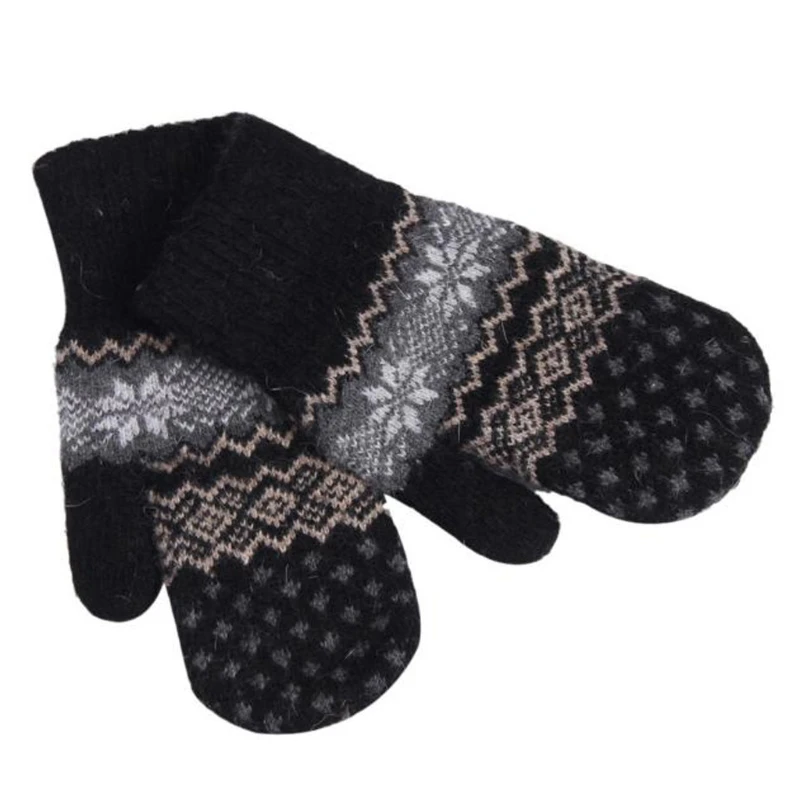 

KLV Winter Warm Knitted Gloves Christmas Jacquard Mittens Women's Snowflake Gloves