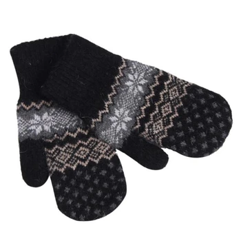 

KLV Winter Warm Knitted Gloves Christmas Jacquard Mittens Women's Snowflake Gloves