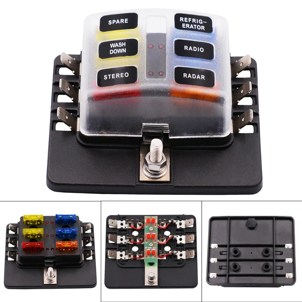 Max 32V Plastic Cover 6 Way Blade Fuse Box Holder M5 stud with LED Indicator for Auto Car Boat Marine-in Fuses from Automobiles & Motorcycles on ...