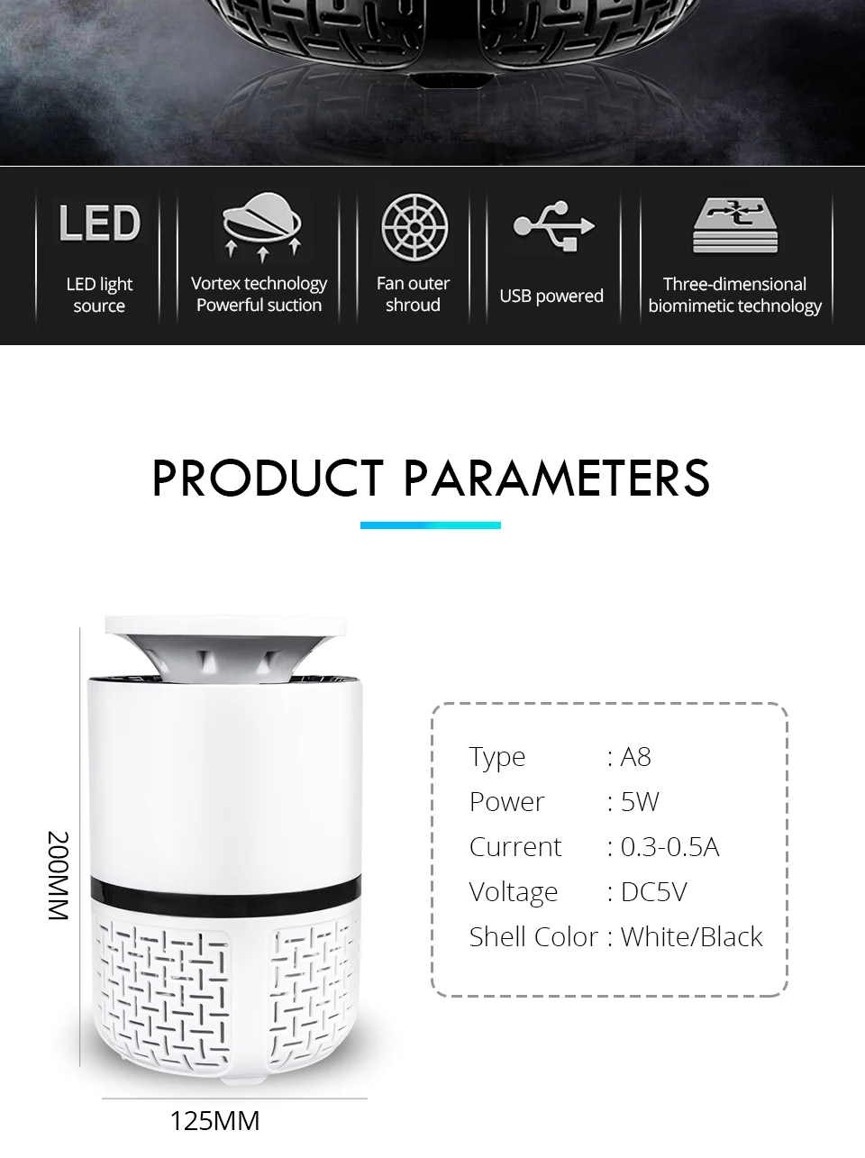 EeeToo USB Electric Mosquito Killer Lamp Photocatalysis Mute 5V Anti Mosquito Trap LED Night Light Lamp Bug Zapper Insect Killer (2)