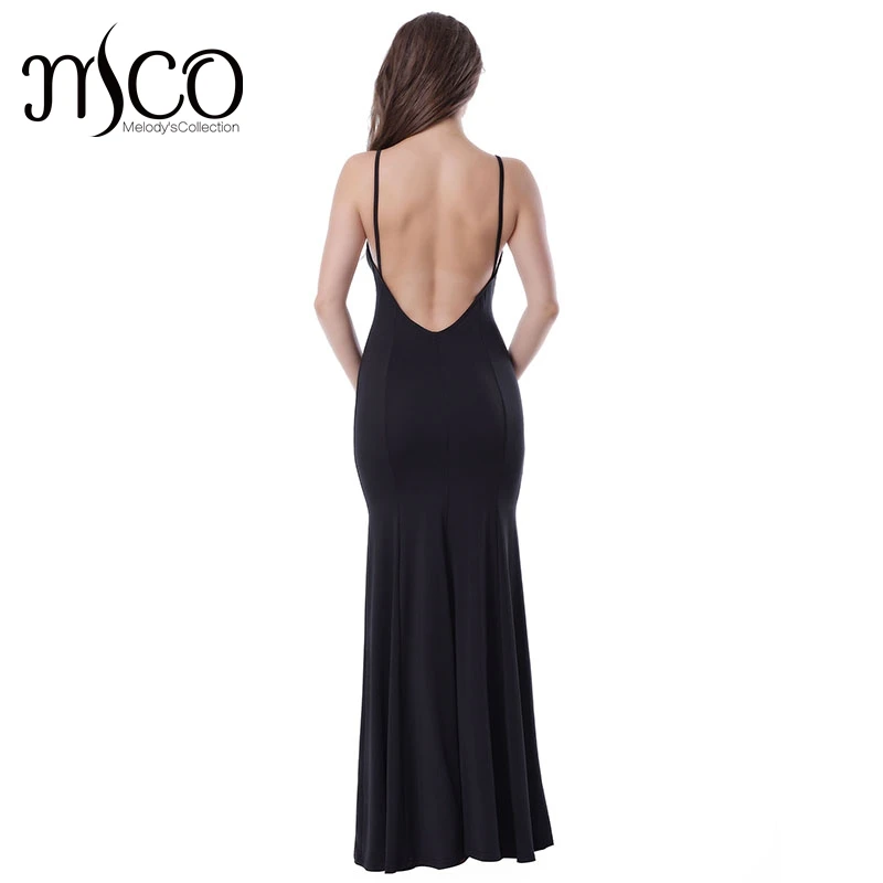 backless black dress long
