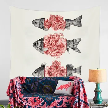 

Fish Printed Home Furnishing Tapestry Wall Hanging Sandy Beach Picnic Throw Rug Blanket Camping Tent Travel Sleeping Pad
