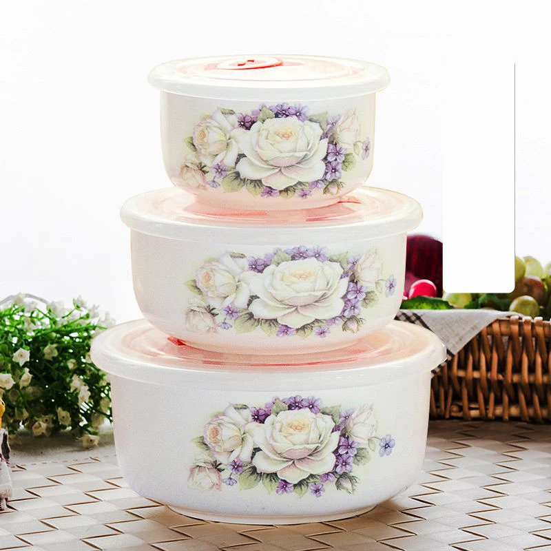 

Three-piece set, bone china lunch thermos, ceramic containers, food storage bowls, tableware of ceramics, microwave safe