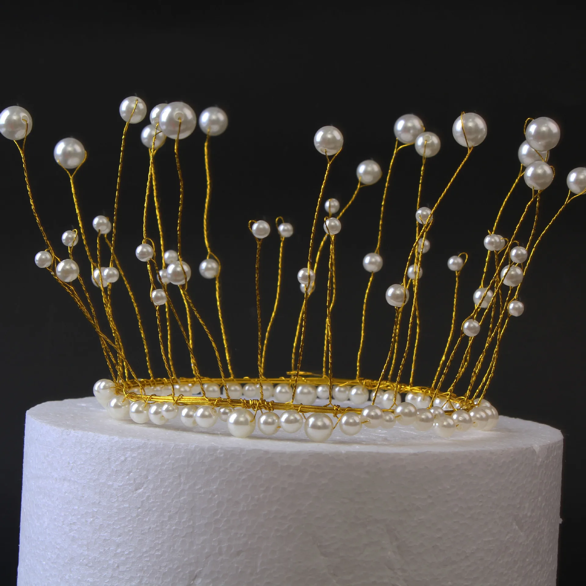 Блестящий Жемчуг ручной работы Принцесса Корона торт Топпер свадебный торт украшение невесты и жениха шляпа "с днем рождения" торт украшение