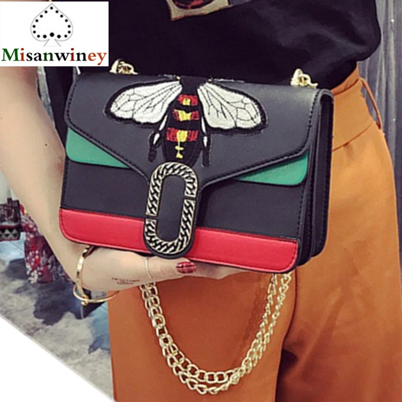 

2018 Luxury Brand Designer Embroidery Bags New Bee Chain Diagonal Shoulder Bag Contrast Colorful Bag Handbags Bolsa Feminina Sac