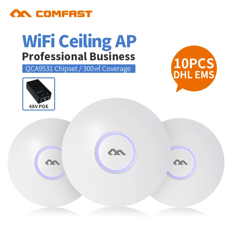

10pcs DHL COMFAST 300Mbps Ceiling AP 802.11b/g/n Home wireless AP wifi coverage router 16 Flash WiFi Access Point 48V poe adapte