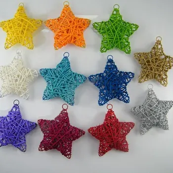 

Free shipping Wholesale 10cm multi Colors Woven Wicker Angle of 5 stars Ball Home Decoration 10pcs/set 014024015