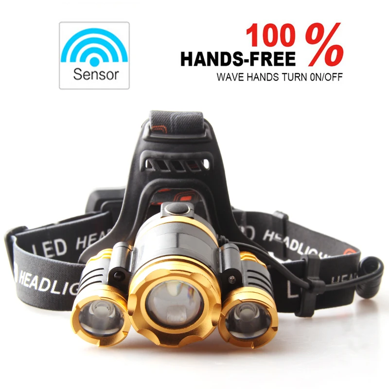 

LED Headlamp Zoom Sensor Hunting Lantern Fishing Flashlight 18650 Rechargeable USB Waterproof Head Lamp Torch Forehead Headlight