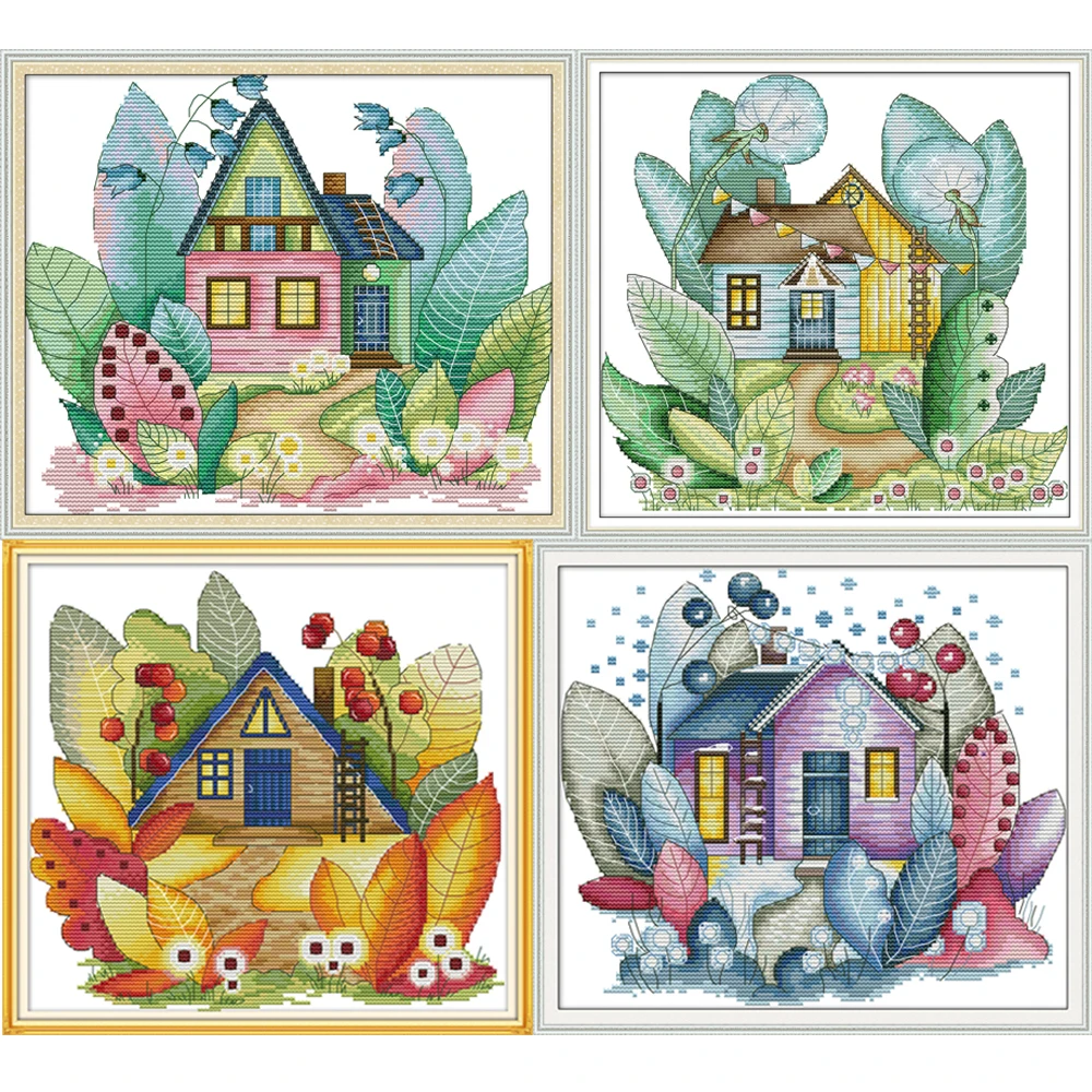 

NKF Magic Cabin Of Four Seasons Cross Stitch Kit 11CT 14CT Chinese Cross Stitch Pattern Embroidery Needlework Set for Home Decor