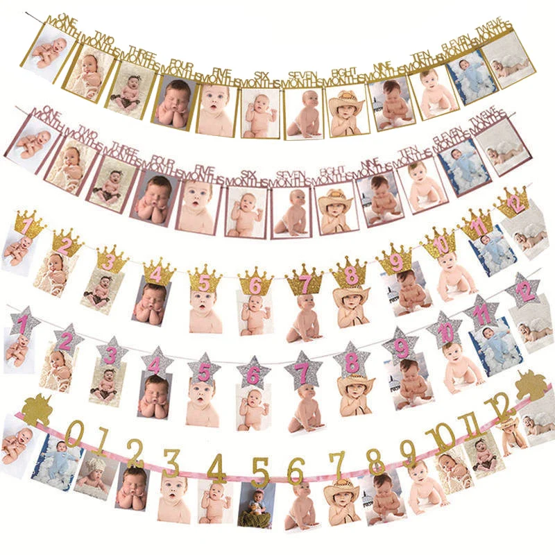12 Months Photo Frame Banner First Birthday Party Decoration 1st Baby Shower Boy Girl 1 One Year Old Scrapbook Party Supplies 12 Months Photo Frame Banner First Birthday Party Decoration 1st Baby Shower Boy Girl 1 One Year Old Scrapbook Party Supplies