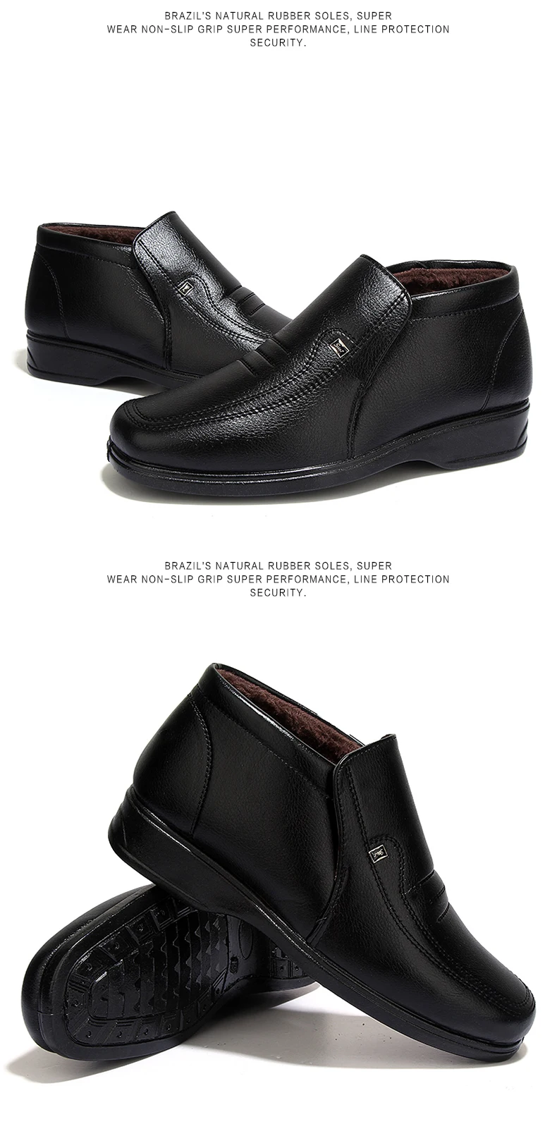 Brand Men's Boots Warm Fur Leather Ankle Shoes British Style Father Gift Winter Black Brown Casual Waterproof  Shoe (9)