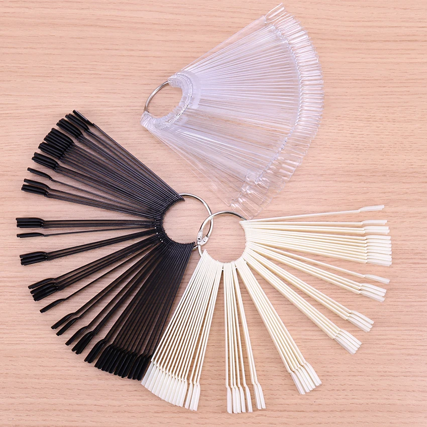 

50PCS/1Set False Nail Tips Color Card Practice Display Tools Transparent White Buckle Ring Manicure Nail Art Tool