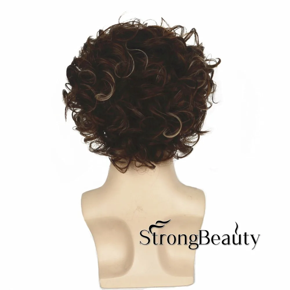 Pria Wig Fashion Coklat Dengan Highlight Pirang Pendek Keriting