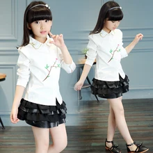 2016 new girls shirt autumn Korean children’s clothing girls big virgin child long-sleeved white shirt flower USA Kids Size