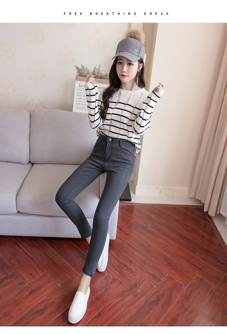 DICLOUD корейские модные обтягивающие джинсы женщина тонкий Высокая Талия Повседневное карандаш брюки женские цвет: черный, синий плюс