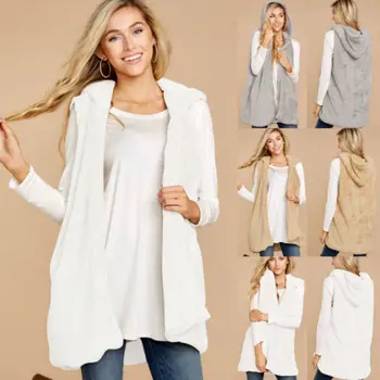 

Womens Vest Winter Warm Jacket Hoodie Casual Outwear Faux Fur Zip Up Sherpa Coat