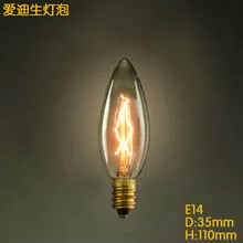 C35 E14 основание 40 Вт Винтаж лампы с регулируемой яркостью Античная лампа накаливания с вольфрамовой нитью спиральная Свеча накаливания Эдисона bombilla