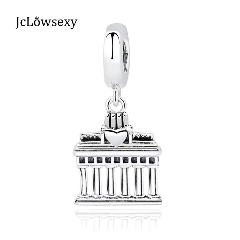 

New Real 100% 925 Sterling Silver Bead Charm Greek Parthenon Temple Heart Pendant Charms Fit Pandora Bracelets Women DIY Jewelry
