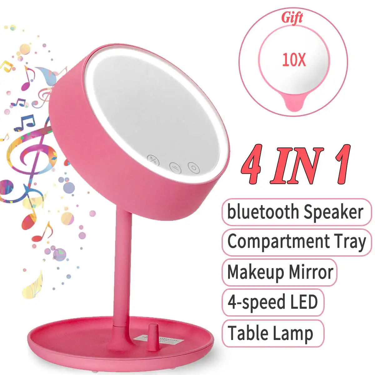 

4 In 1 Smart LED Touchs Screen Makeup Mirror Beauty Mirrors bluetooth Speaker 7 Color Desk Lamp built-in 1200mAh Battery