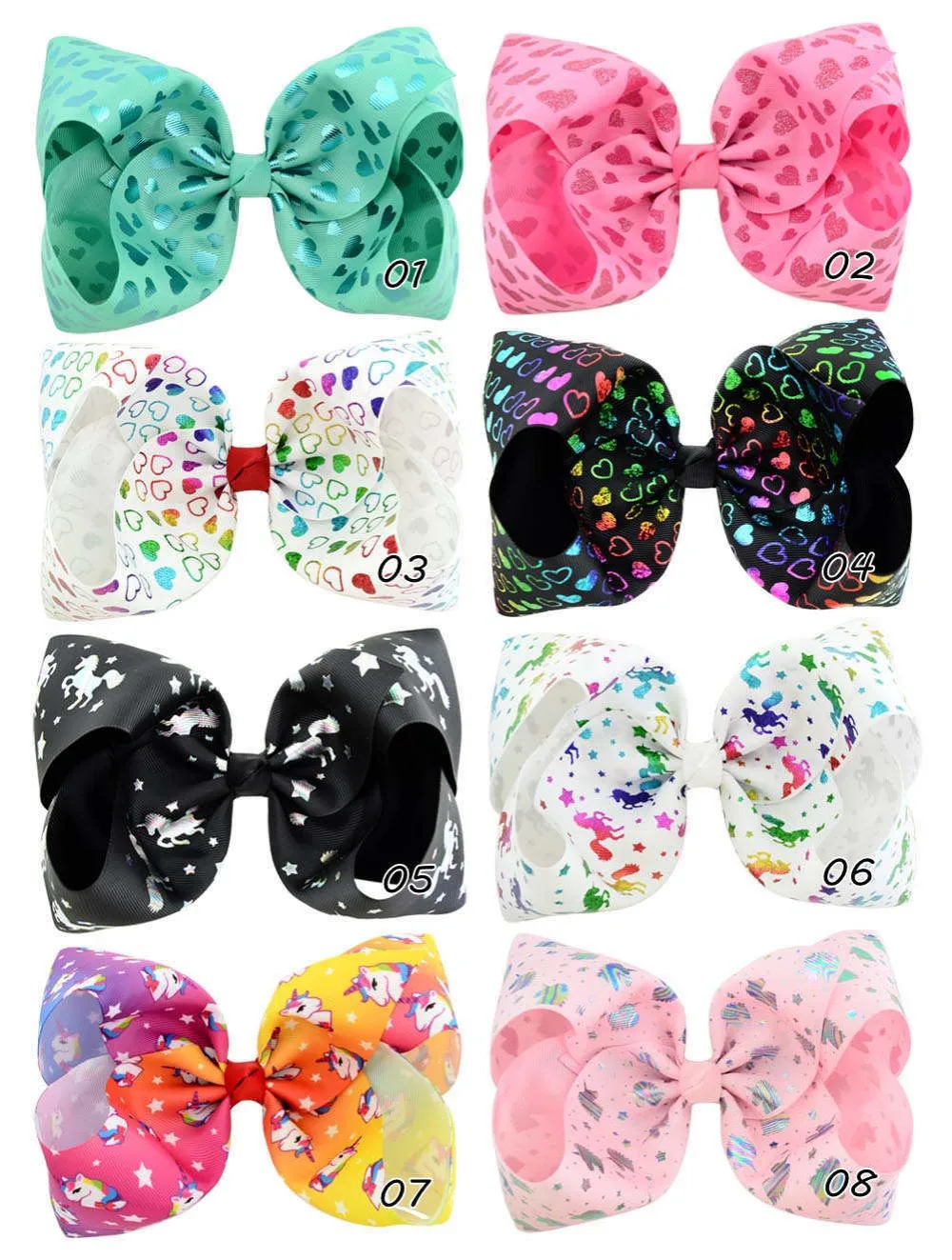 MengNa 1PC 8" JoJo Bows Hair Clips Graffiti Ribbon JoJo Bow Hair Clips