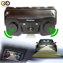 Sinairyu Novo 2 em 1 Alarme Sonoro CCD HD Câmera de Visão Traseira Do Reverso Do Carro LEVOU Estacionamento Sistema de Radar, retrovisor Camera + 2 Sensores