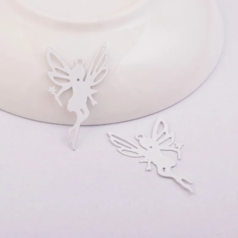 50 шт./лот AC10306 летающий Ангел талисман для девушки сказочное ожерелье браслет кулон для изготовления ювелирных изделий - Окраска металла: White