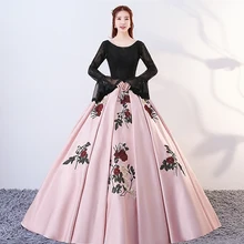 Колокольчик с длинным рукавом Сексуальная Черная аппликация для бального платья цветок кружева Пышное платье атласный Дебютант сладкий 16 платья на заказ