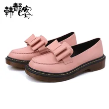 Женская обувь с круглым носком и бантом; кожаные мокасины; Новое поступление; лоферы в консервативном стиле; женская обувь на плоской подошве без застежки; большие размеры 34-43