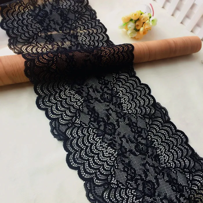 4M/lot 22cm wide black hollow stretch lace accessories ladies clothing
