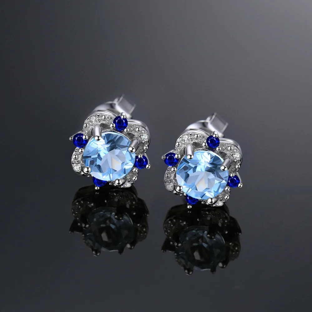 Jewelrypalace модные Серьги гвоздики 2.27ct круглый природный Голубой топаз инкрустация