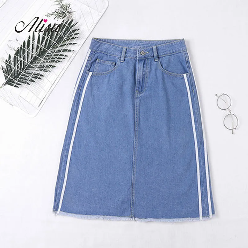 

Summer Faldas Denim Skirt Women 2018 New Summer Plus Size 4xl 5xl Slim Straight Stripe Jeans Skirt Casual Clothing