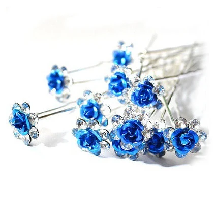 SAF-10pcs/лот Стразы в виде цветка розы для свадебной вечеринки, свадебные заколки для волос, аксессуары для волос синего цвета
