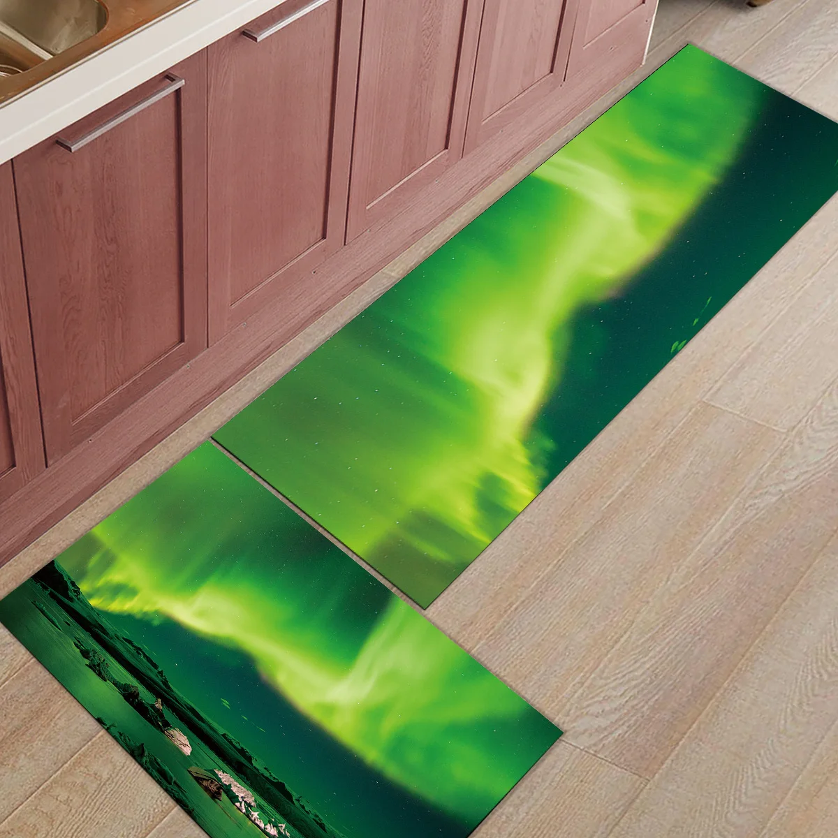 2 шт. кухонные подстилки И КОВРИКИ НАБОР современный природный пейзаж Аврора картины Домашний Декор Нескользящая область бегун входной коврик