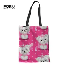 FORUDESIGNS/милые мальтийские Цветочные рециркулирующие сумки для покупок, большие женские Эко сумки, животные принты, Защита окружающей среды, хозяйственная сумка