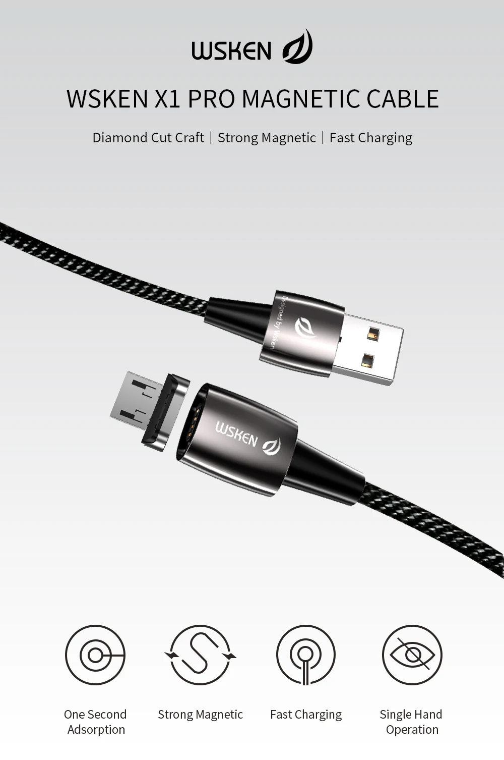 WSKEN X1 Pro Магнитный кабель 3A Micro USB кабель быстрая Магнитная Зарядка провод для samsung huawei Xiaomi Micro USB зарядное устройство Шнур