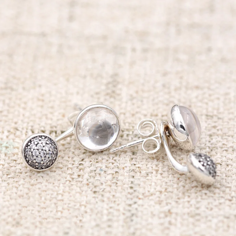 

New 925 Sterling Silver Earring Dazzling Poetic Droplets With Crystal Studs Earrings For Women Wedding Gift Fine Pandora Jewelry