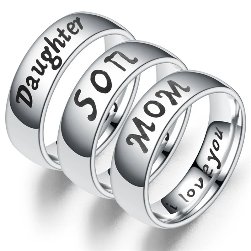 

Stainless Steel Love Mom Son Daughter Decoration Family Ring Jewelry