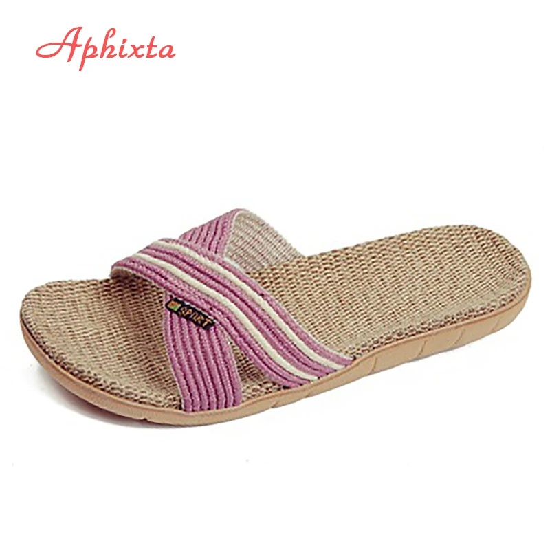 Aphixta/осенние домашние тапочки; льняная домашняя обувь для мужчин и женщин; обувь на плоской подошве для влюбленных; пеньковые впитывающие пот дышащие мягкие Тапочки
