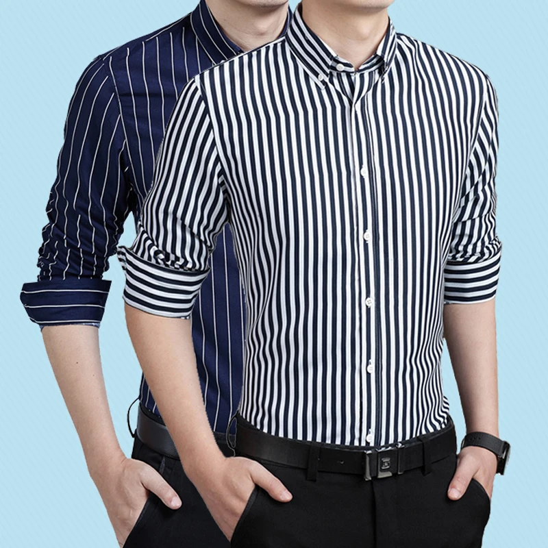 

2019 Men Shirt Without Pocket Long Sleeved stripe Male Men Casual Shirts Spring Social Business Shirt Brand Men Clothing