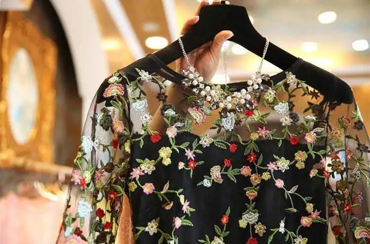 Новое Сетчатое вышитое женское платье в стиле пэчворк с высокой талией, винтажное женское платье, Лидер продаж D94810Z