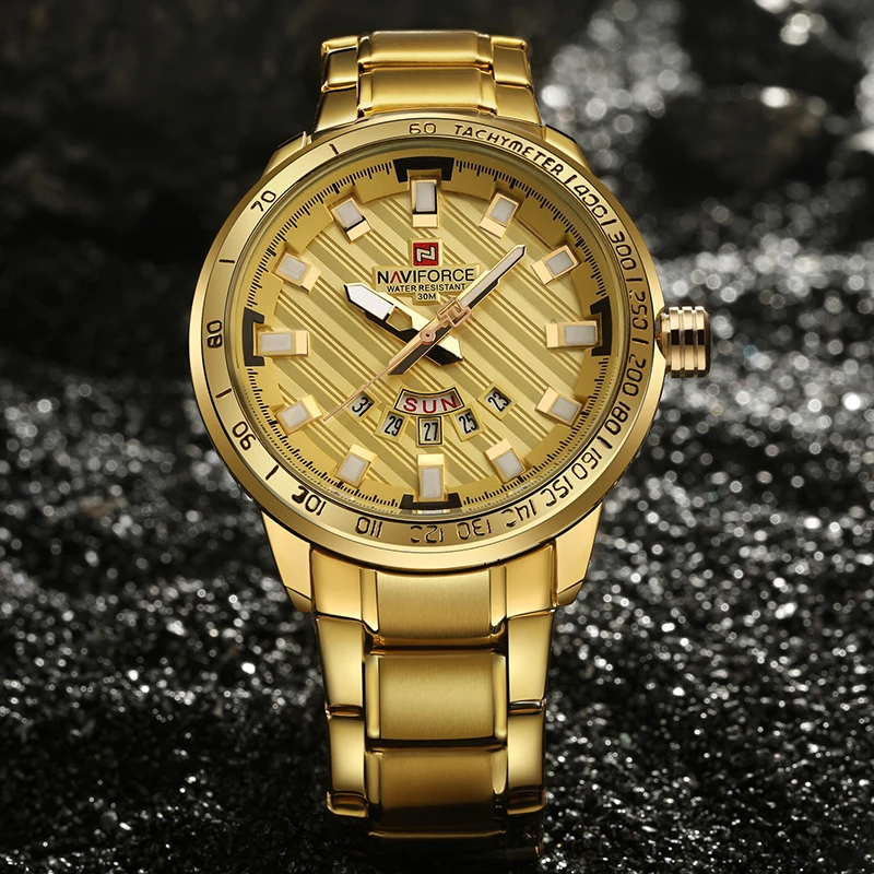 Cena NAVIFORCE luksusowa marka mężczyźni ze stali nierdzewnej złoty zegarek męska zegar kwarcowy człowiek sport wodoodporne zegarki relogio masculino