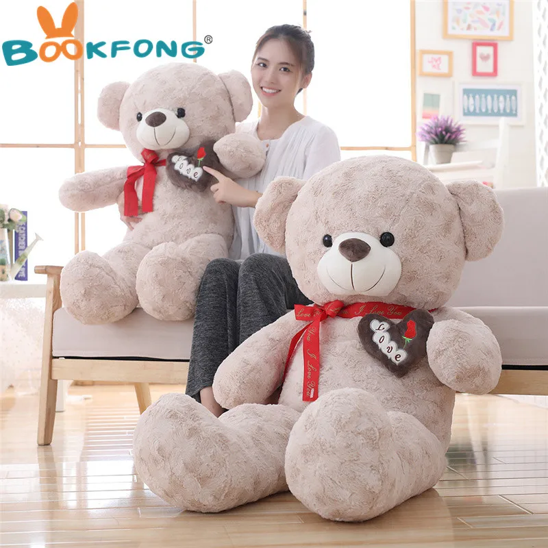

Large Teddy Bear Plush Toy Holding LOVE Heart Stuffed Soft Bear With Bowknot Bear Valentine Day Birthday Girls' Brinquedos