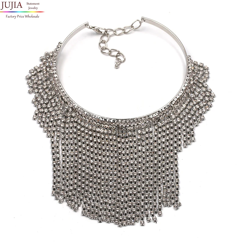 2017 Free Shipping fashion crystal tassel necklace Europe costume chunky choker statement Necklaces jewelry women NHJJ1942